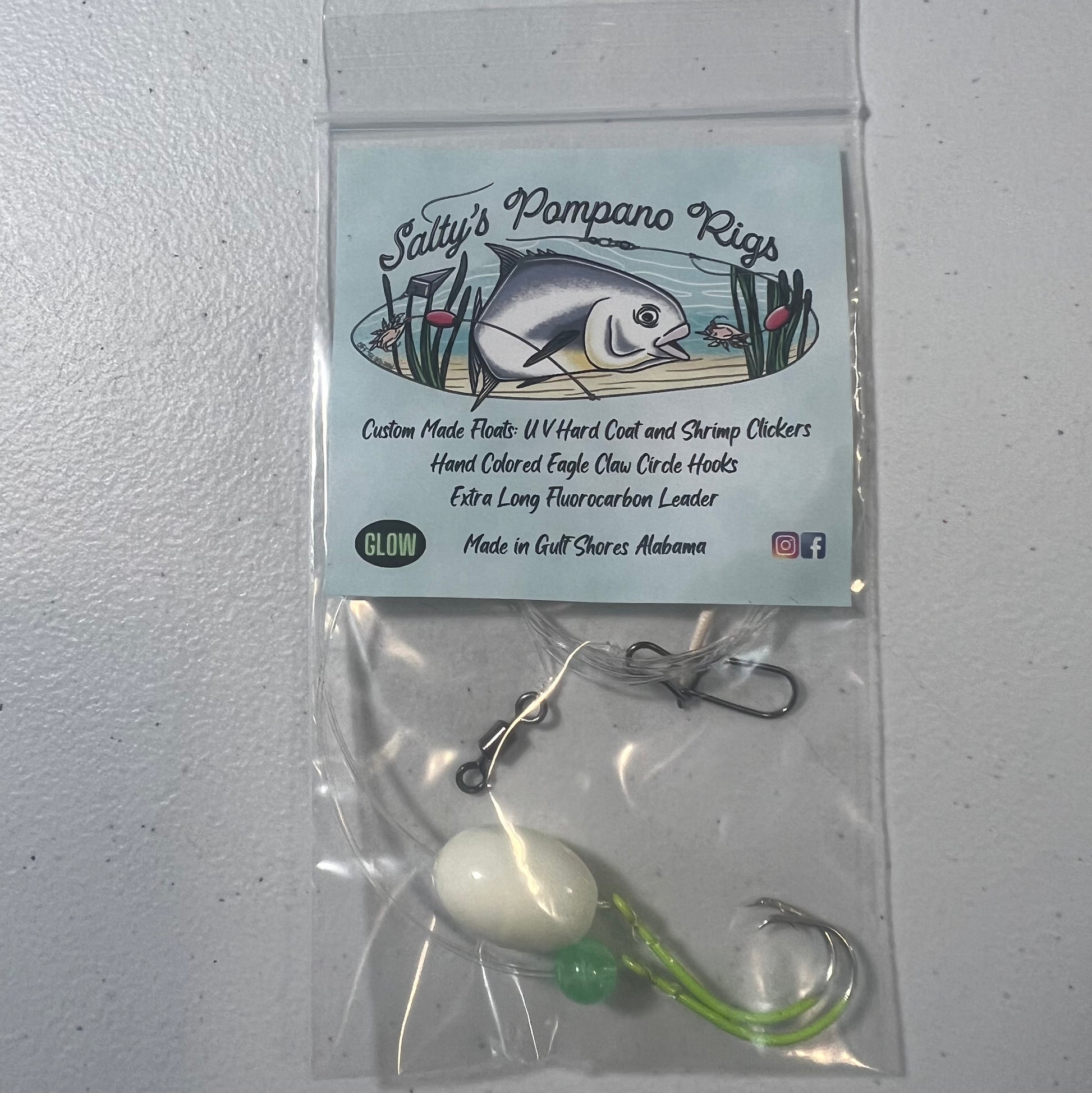 3 Pack '#1' Pompano Rig Surf Fishing Hi-Lo Double Drop Hand-Tied 25LB Mono  (Chartreuse/Green)